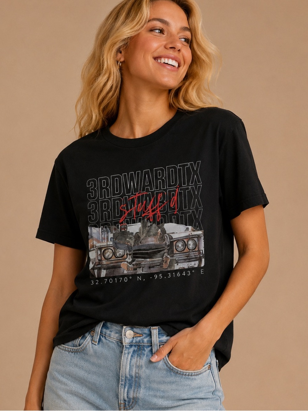 3RDWARDTX Street Graphic Tee Black Cotton T-Shirt Size Medium
